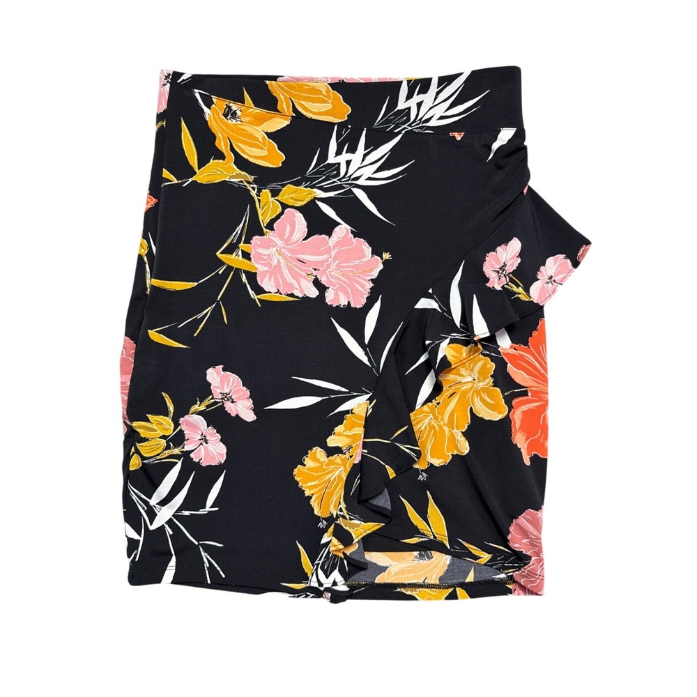 Guess Skirt Women Black Floral Ruffle Wrap Mini | S | Approx. Size 6 | 28" Waist